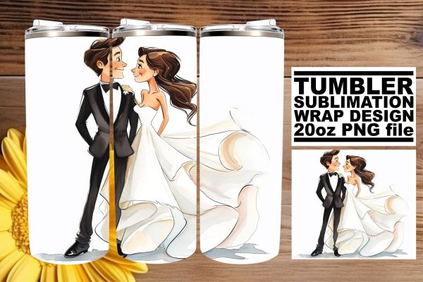 Whimsical Watercolor Wedding Tumbler Wrap: Blissful 20oz Love Supply