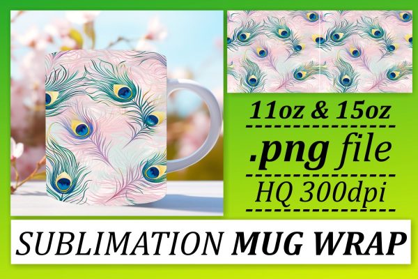 Whimsical Colorful Feather Mug Sublimation: 11oz 15oz Fun Edition on Sale