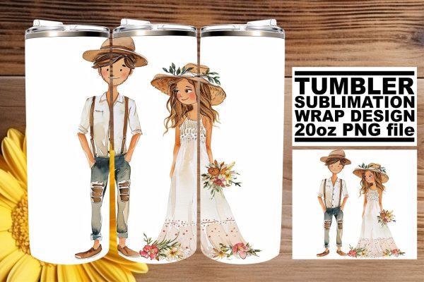 Delicate Watercolor Wedding Tumbler Wrap: Loving Embrace 20oz Cheap