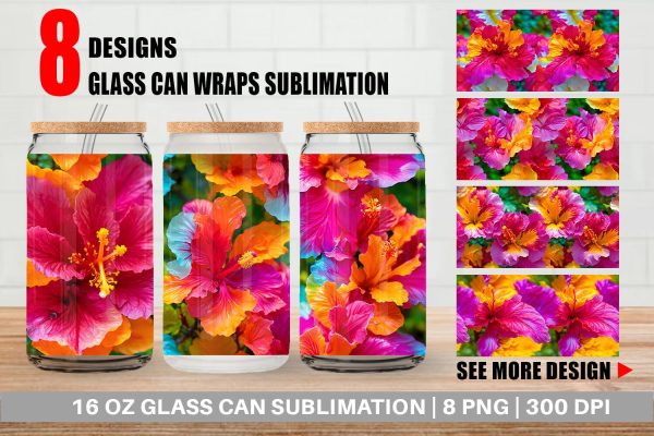 Glass Can Wrap Hibiscus Flower Pattern For Discount