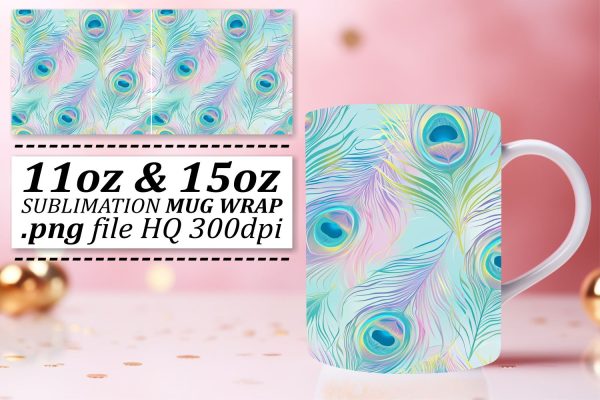 Chic Feather Pattern Mug Wrap: Sublimation Elegance for 11oz 15oz Online now