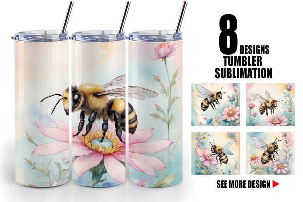Tumbler Wrap Watercolor Bee Flowers For Sale