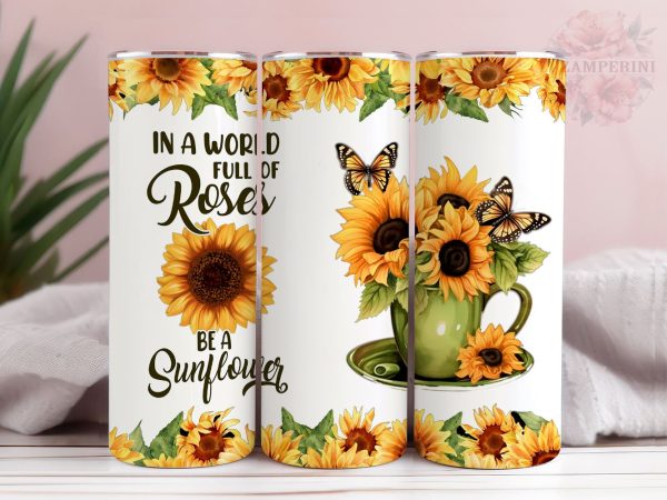 Sunflower Butterfly 20oz Tumbler Wrap PNG, Straight & Tapered Tumbler Wrap, Sunflower Tumbler, Instant Digital Download Cheap