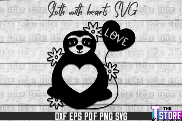 Sloth With Hearts SVG | Lazy Design SVG | SVG File Fashion