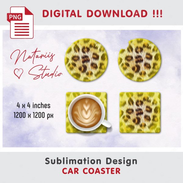 Leopard Print Design. Coaster Sublimation Template. For Discount
