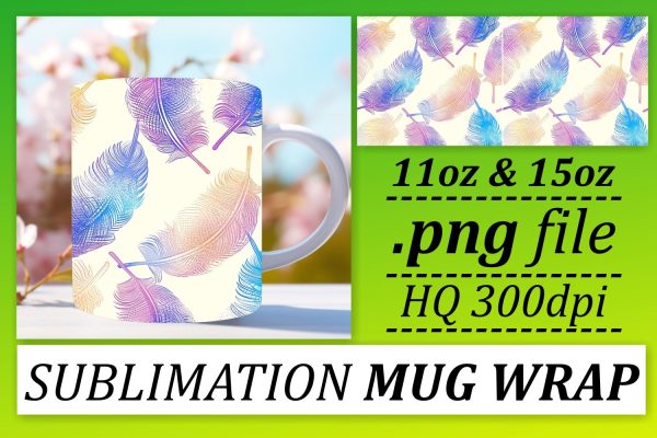 Whimsical Colorful Feather Mug Sublimation: 11oz 15oz Fun Edition Online