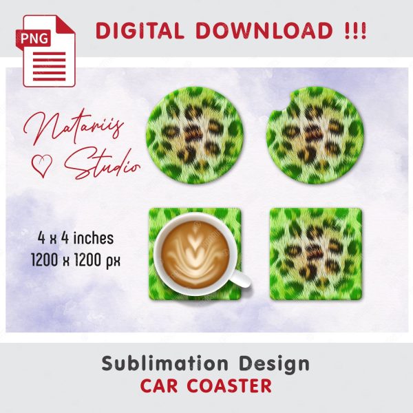 Leopard Print Design. Coaster Sublimation Template. Online