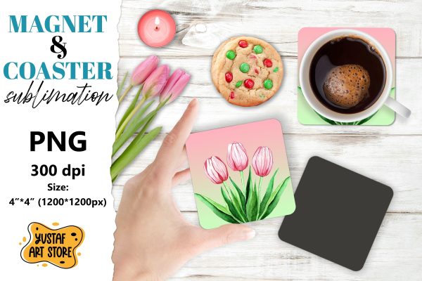 Spring magnet sublimation Spring coaster sublimation tulips Fashion