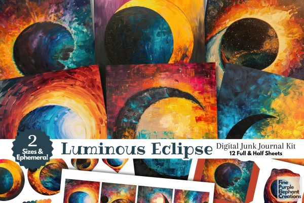 Total Solar Eclipse Digital Junk Journal Kit Half Pages | Cosmic Celestial Event For Cheap