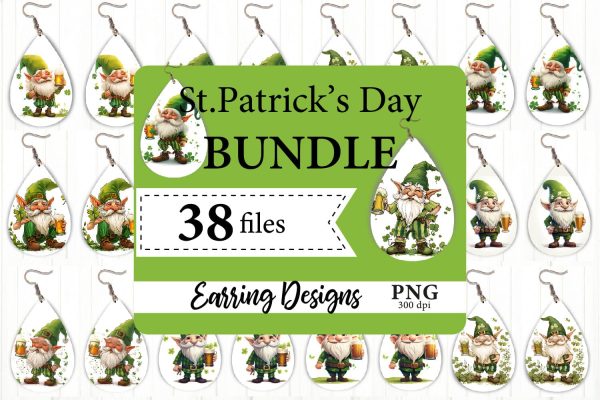 St Patrick’s Day Earrings Bundle PNG. Gnome Earrings PNG Online Hot Sale