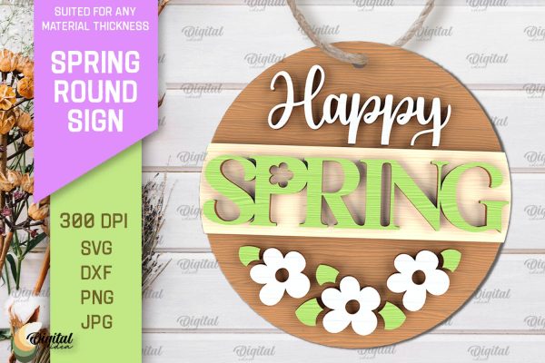 Spring Round Sign Laser Cut. Welcome Spring Sign SVG on Sale
