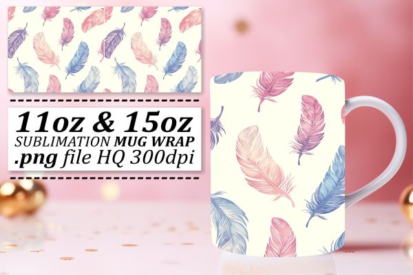 Elegant Colorful Feather Mug Sublimation: 11oz 15oz Style Cheap