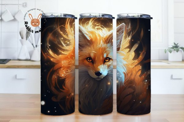 Fox & Starry Night Sky Design, Fox 20 oz Skinny Straight Tumbler Sublimation Design, colorful fox looking up at the sky with stars PNG Digital Download Sale