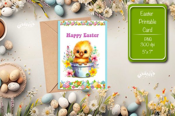 Printable Easter card Easter Basket Chick Easter postcard Kids Easter Hot on Sale