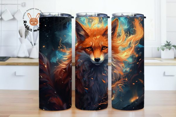 Fox & Starry Night Sky Design, Fox 20 oz Skinny Straight Tumbler Sublimation Design, colorful fox looking up at the sky with stars PNG Digital Download Online Hot Sale