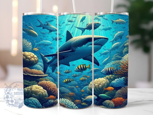 Shark Reef 20oz Skinny Tumbler Sublimation Designs for StraightTapered Tumbler PNG File Digital Download Cheap