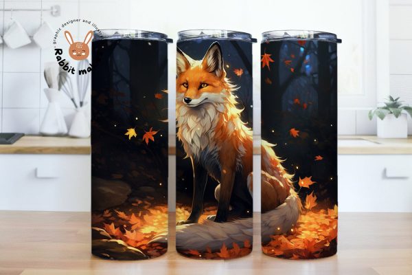 Fox & Starry Night Sky Design, Fox 20 oz Skinny Straight Tumbler Sublimation Design, colorful fox looking up at the sky with stars PNG Digital Download Discount