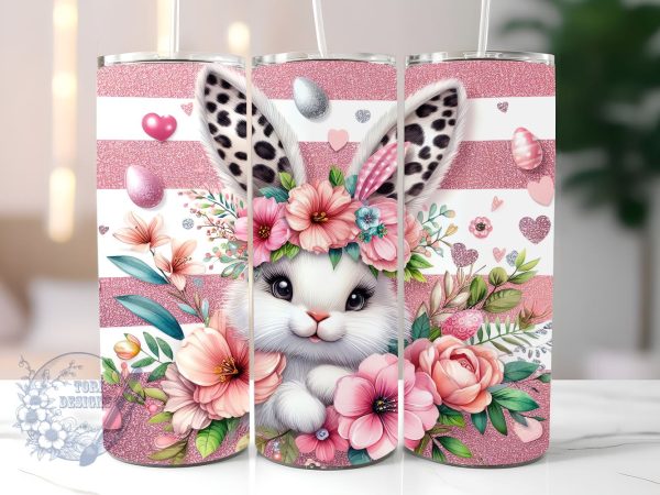 Easter Bunny Floral, Bunny Ears 20 oz Skinny Tumbler Sublimation Design, Happy Easter Tumbler Png, Straight & Tapered Tumbler Wrap, Instant Digital Download Online Sale