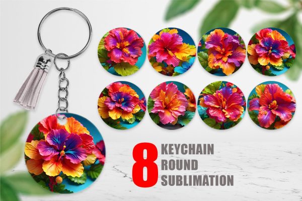 Keychain 3D Tropical Hibiscus Cheap