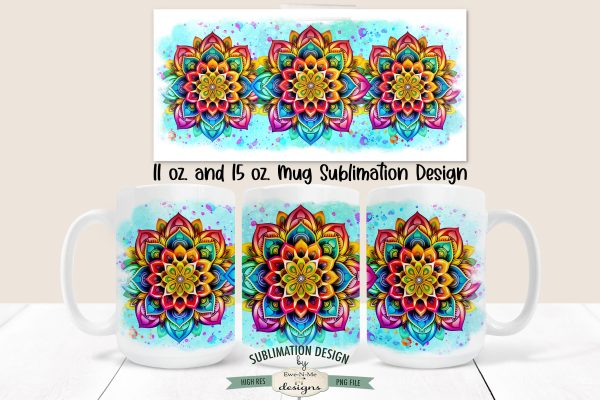 Blue Rainbow Mandala 11 & 15 oz Sublimation Mug Design Hot on Sale