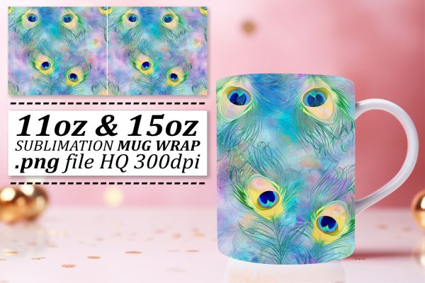 Playful Feather Pattern Mug Sublimation: 11oz 15oz Fun and Whimsy For Cheap