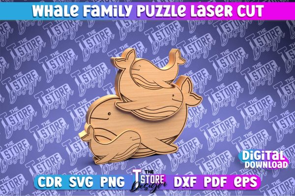 Whale Family Puzzle Laser Cut | Puzzle Laser Cut Design | CNC Files Discount
