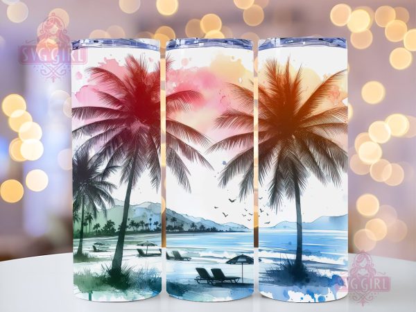 Ocean Beach Sunset Palm Tree 20oz Tumbler Wrap Sublimation Design, Straight Tapered Tumbler Wrap, Beach Sunset Tumbler Png, Instant Digital Download For Cheap