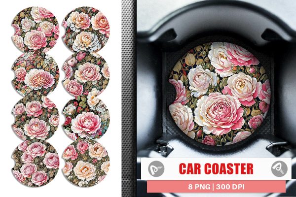 Car Coaster Watercolor Roses Pattern Discount