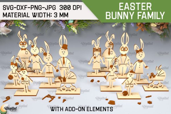 Easter Bunny Family SVG. 3D Easter Stands Laser Cut For Cheap