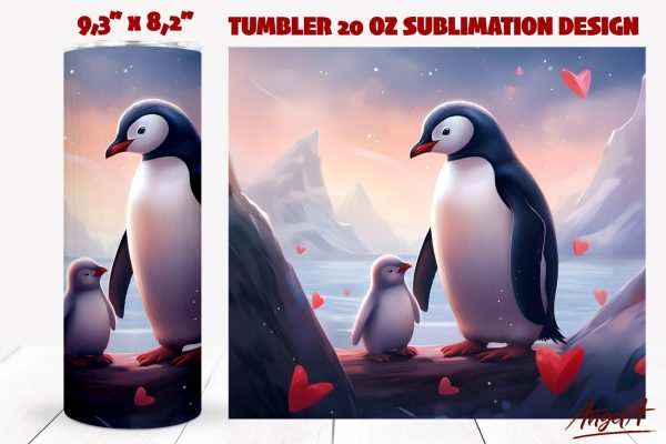3d animal tumbler sublimation wrap   mom and baby penguins Sale