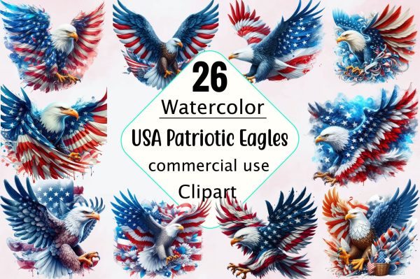 Watercolor USA Patriotic Eagles Clipart Bundle Sale