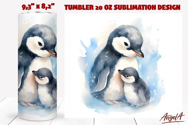 Watercolor animal tumbler sublimation   cute penguins png Supply
