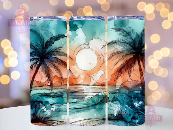 Ocean Beach Sunset Palm Tree 20oz Tumbler Wrap Sublimation Design, Straight Tapered Tumbler Wrap, Beach Sunset Tumbler Png, Instant Digital Download Online now