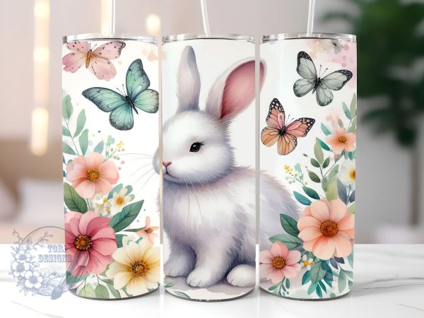 Pretty Easter Bunny 20 oz Skinny Tumbler Sublimation Design, Happy Easter Tumbler Png, Straight & Tapered Tumbler Wrap, Instant Digital Download Fashion