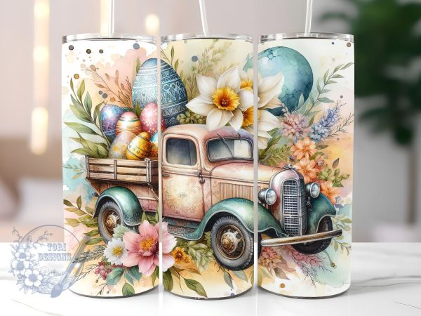 Vintage Truck Easter 20 oz Skinny Tumbler Sublimation Design, Happy Easter Tumbler Png, Straight & Tapered Tumbler Wrap, Instant Digital Download Discount
