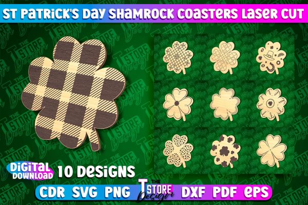 St. Patrick s Day Shamrock Coasters | Laser Cutting File | CNC File For Cheap
