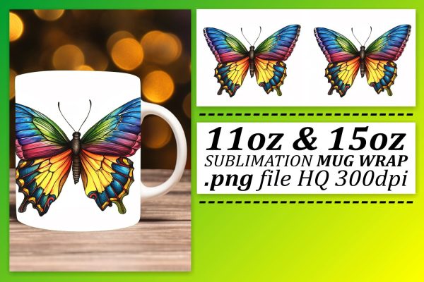 Colorful Spring Butterfly Mug Wrap: Whimsical Delight For Sale