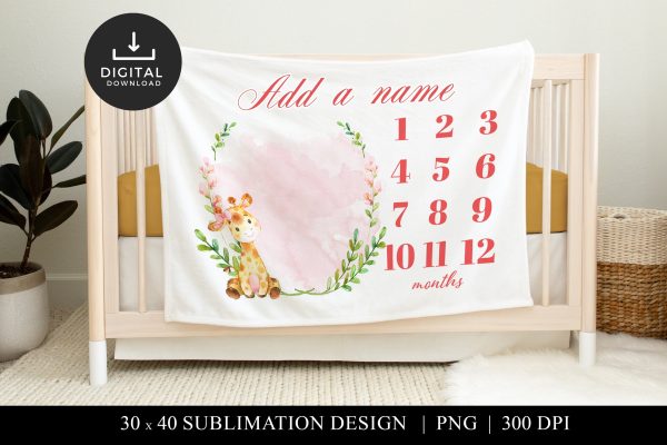 Baby Giraffe Milestone Blanket Sublimation PNG Hot on Sale