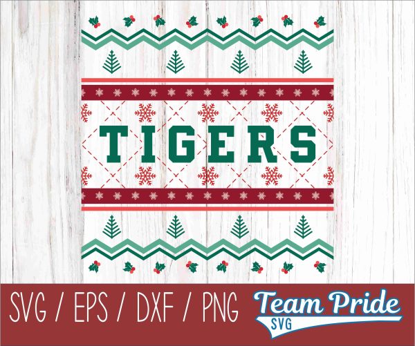 Tigers Ugly Christmas Sweater Festive Holiday Design SVG, EPS, DXF, PNG on Sale