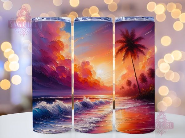 Beach Sunset 20oz Tumbler Wrap Sublimation Design, Straight Tapered Tumbler Wrap, Sunset Ocean Tumbler Png, Instant Digital Download Online Hot Sale