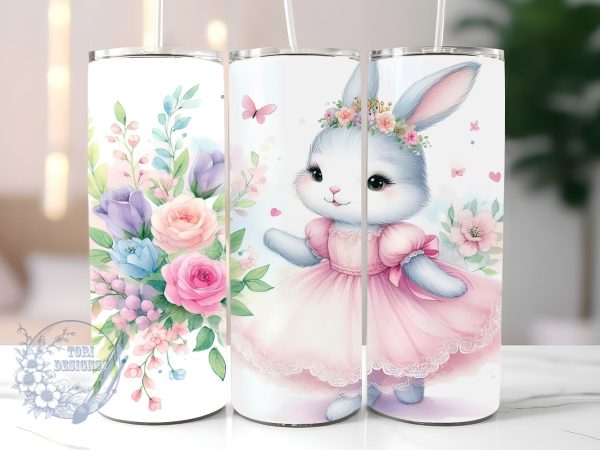 Pretty Easter Bunny 20 oz Skinny Tumbler Sublimation Design, Happy Easter Tumbler Png, Straight & Tapered Tumbler Wrap, Instant Digital Download Cheap