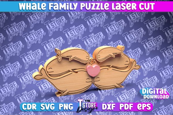 Whale Family Puzzle Laser Cut | Puzzle Laser Cut Design | CNC Files Online Sale