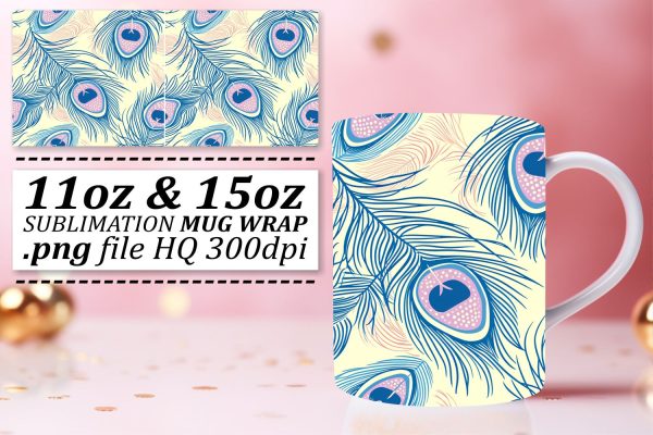 Vibrant Colorful Feather Mug Sublimation: 11oz 15oz Joyful Collection For Sale