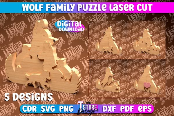 Wolf Family Puzzle Laser Cut | Puzzle Laser Cut Design | CNC Files Online now
