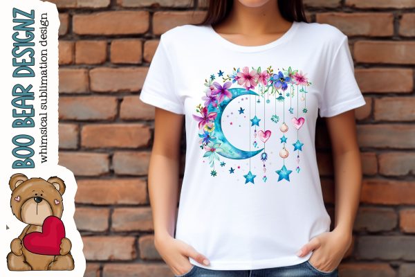 Watercolor Floral Moon Clipart Online Sale