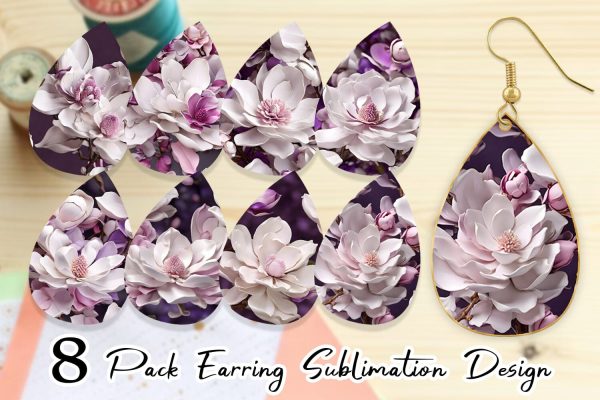 Earring Teardrop Magnolia Flower Pattern Discount