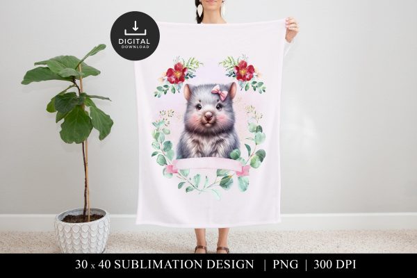 Cute Wombat Blanket Sublimation PNG, Floral Wombat on Sale