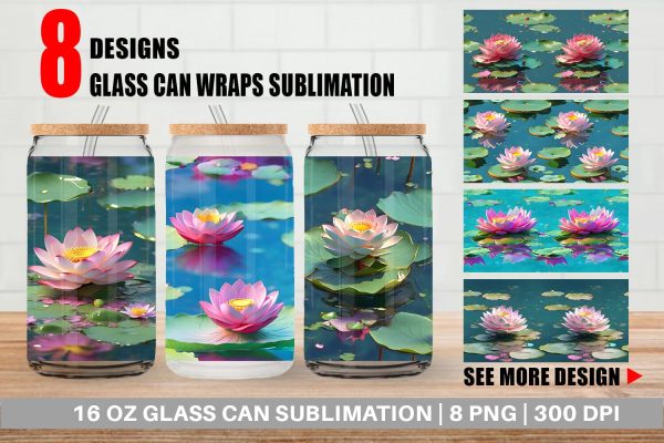 Glass Can Wrap Lotus Flower Pattern on Sale