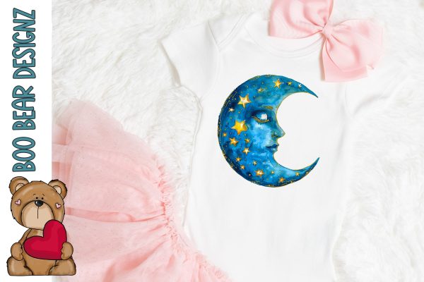Watercolor Moon and Stars Clipart For Discount