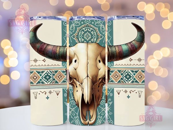 Boho Cow Skull Tumbler Wrap, 20 oz Tumbler Sublimation Designs, Country Tumbler Wrap, Western Tumbler, Cowhide PNG, Country Girl Tumbler Discount